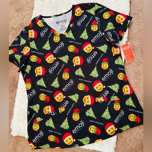 NWT Emoji Women's Holiday Scrub Top  - Black. Medium